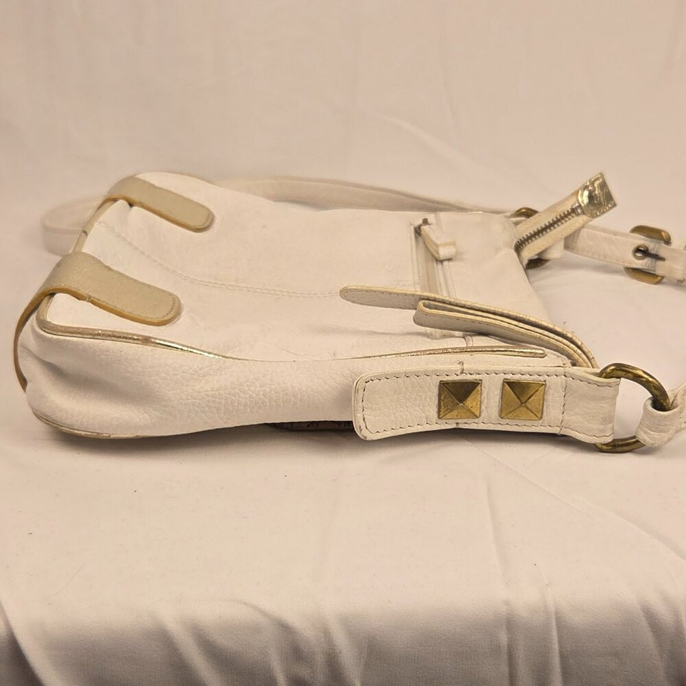 Rare Vintage Sharif 1980s White & Gold Leather Crossbody Bag Map Print Interior - Picture 12 of 15